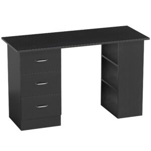 HOMCOM Computer Desk with Drawers, Home Office Desk, Writing Table, PC Workstation with 3 Storage Shelves for Working, Study, 120 x 49 x 72 cm, Black