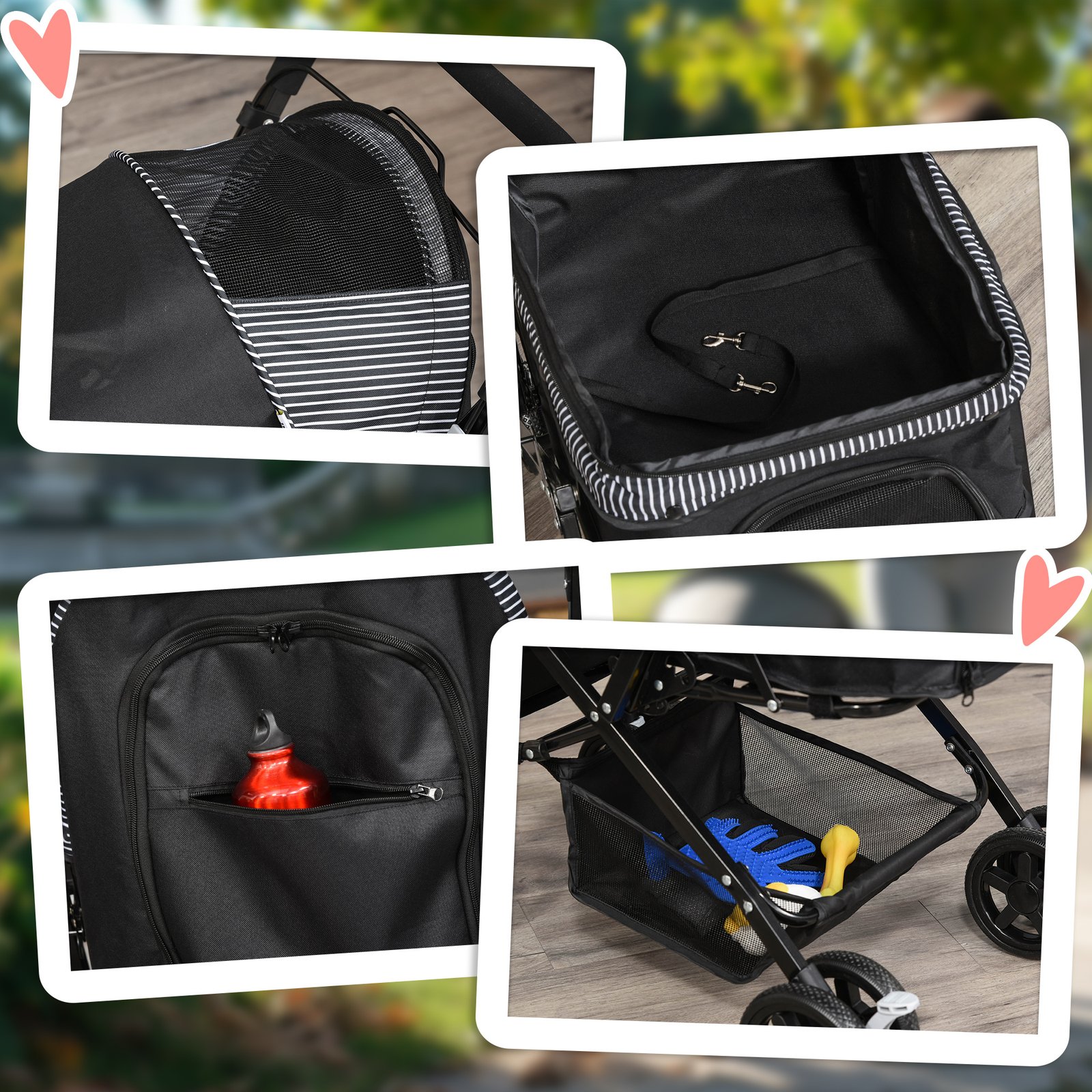 PawHut Pet Stroller Pushchair Foldable Travel Dog Cat Carriage w/ Reversible Handle Brake Basket - Image 9
