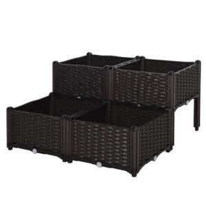 Outsunny 26L Garden Raised Bed Elevated Patio Flower Plant Planter Box PP Vegetables Planting Container, Brown