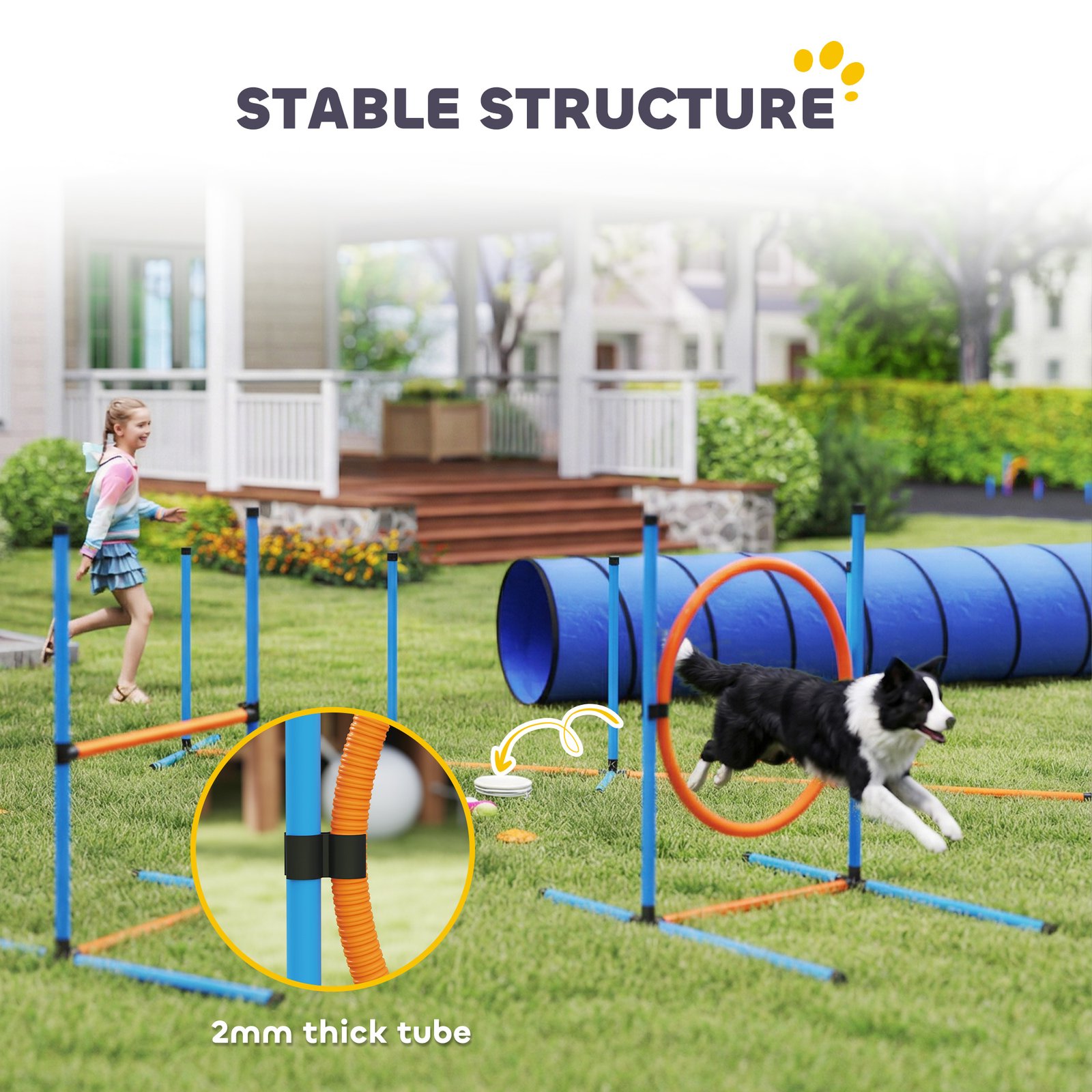 PawHut Dog Agility Equipment, 8PCS Agility Training Set with Tunnel, Weave Poles, Adjustable Hurdles, Jump Ring - Image 6