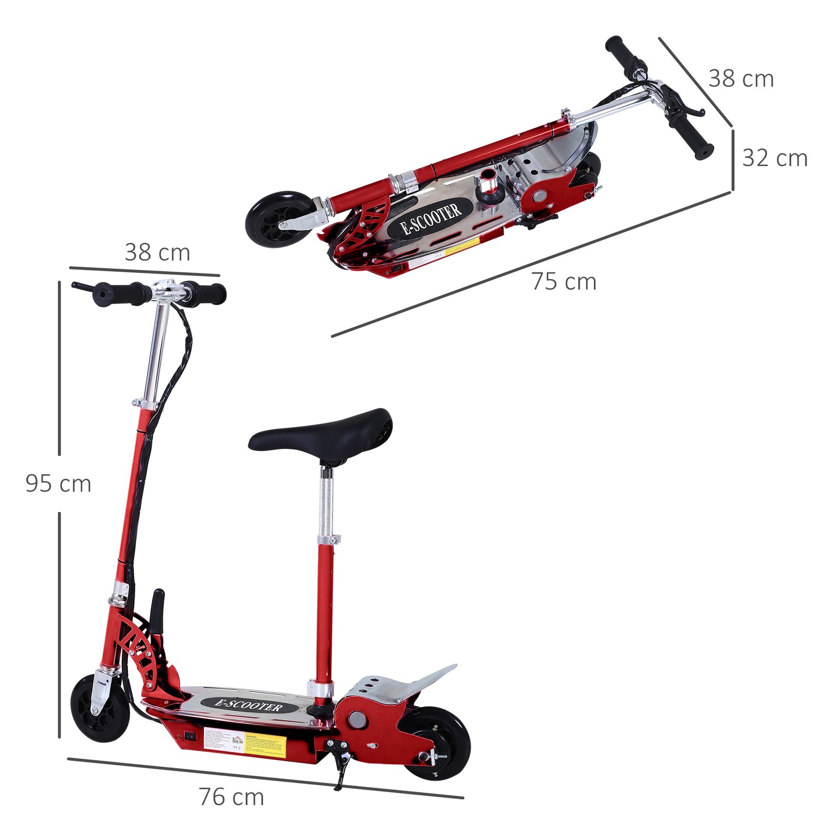 HOMCOM Foldable Electric Scooter for Teens Over 7 years old 12V Battery 120W-Red - Image 3