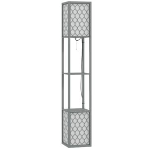 HOMCOM Floor Lamp with Shelves, Dual Light, Modern Tall Standing Lamps, with Pull Chain Switch (Bulb not Included), Light Grey