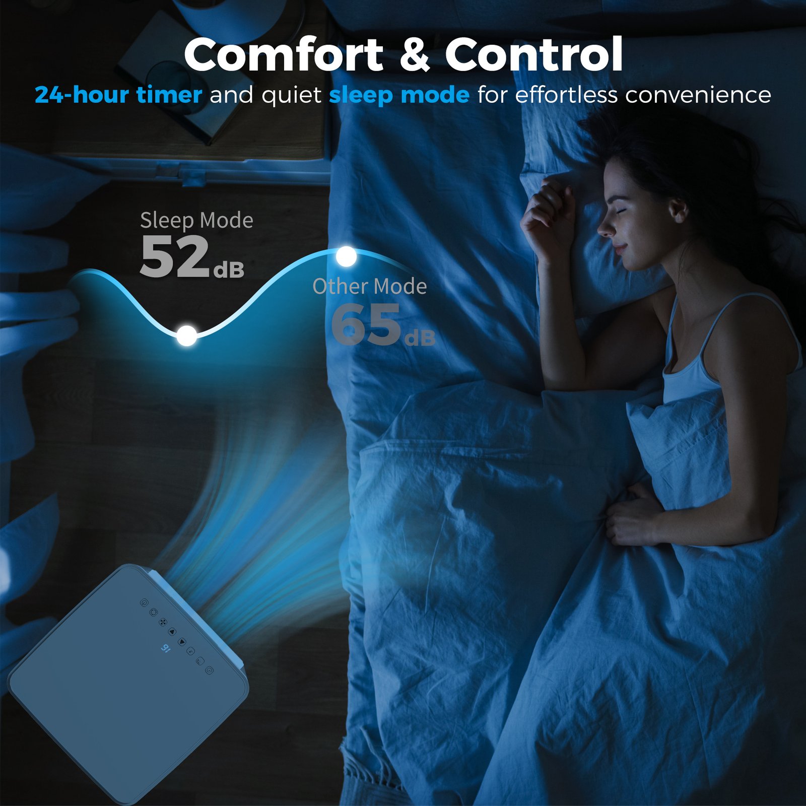 HOMCOM 10000 BTU Air Conditioning Unit, 4-in-1 Portable Air Conditioner, Dehumidifier, Cooling, Fan, Sleep Mode, with Remote Control, LED Display, 2 Speeds, 24H Timer, Window Venting Kit, 22m² - Image 7