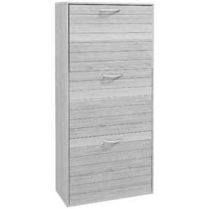 HOMCOM 12-Shoe Flip Drawer Storage Cabinet - Grey Wood-Effect