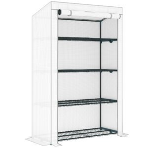 Outsunny Four-Tier Mini Greenhouse - Grey/White