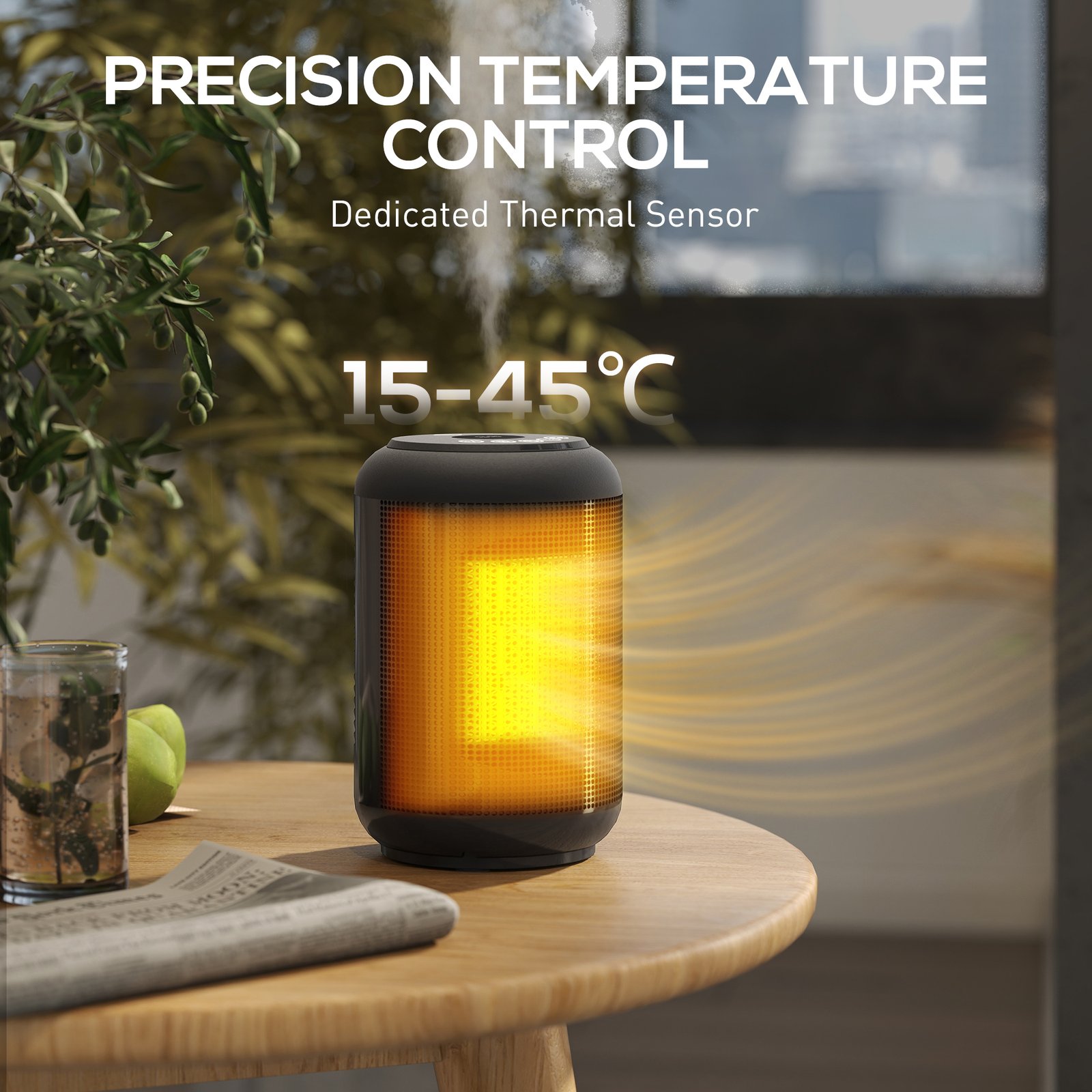 HOMCOM 1500W Ceramic Electric Heater with Fan, Timer, Oscillation - Black - Image 7