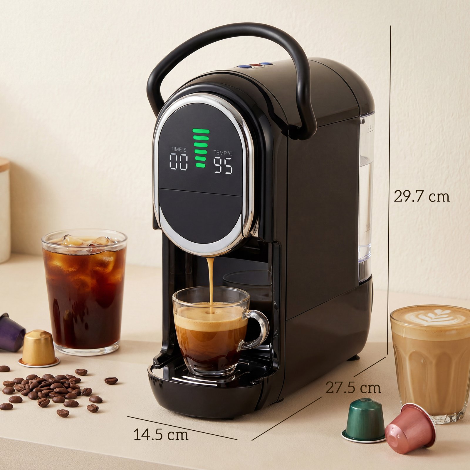 HOMCOM Pod Coffee Machine for Nespresso, Dolce Gusto Capsule & Ground Coffee, Small Semi Automatic Coffee Maker, 19 Bar, 0.6L - Image 3