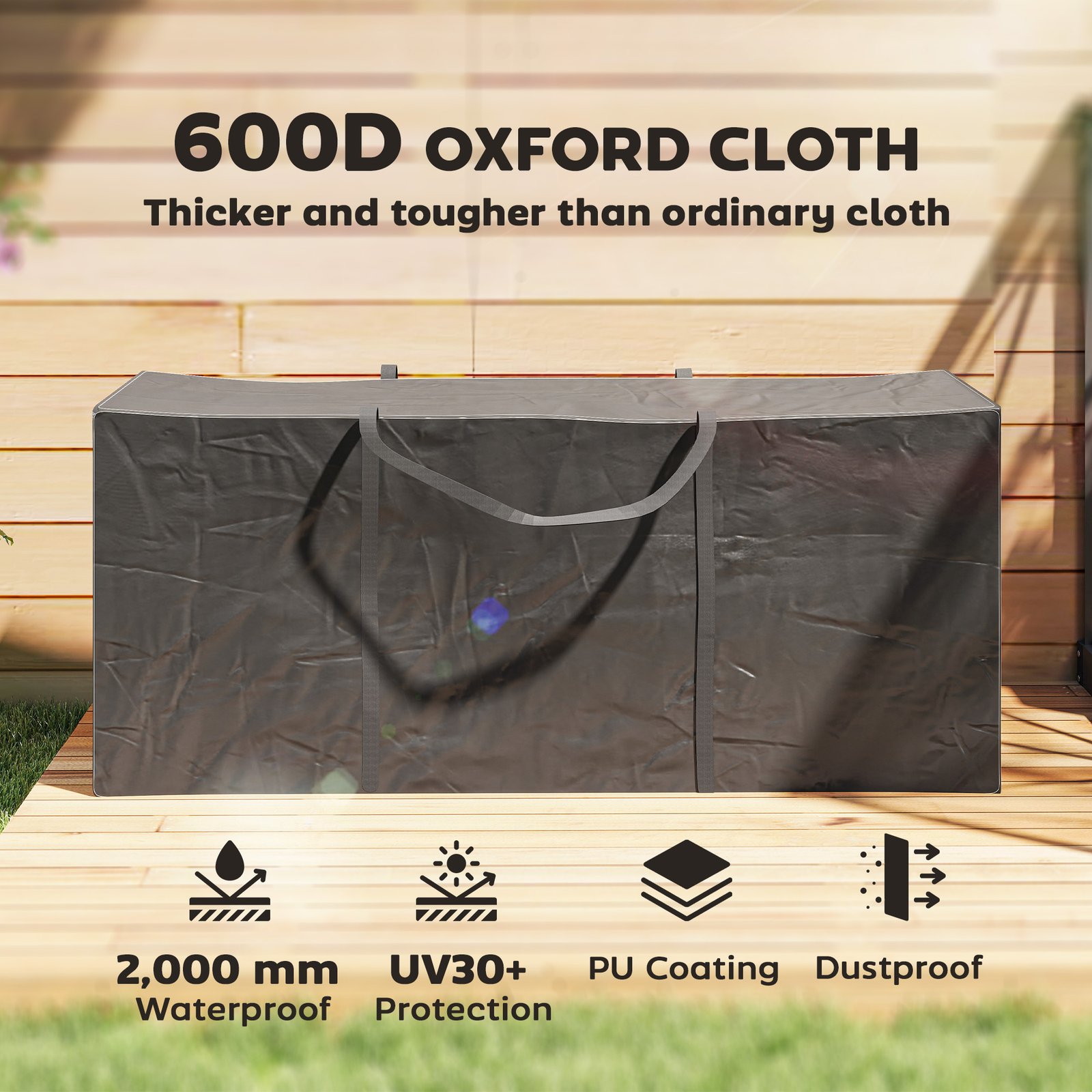 Outsunny 720 L Waterproof Garden Cushion Storage Bag - Black - Image 4