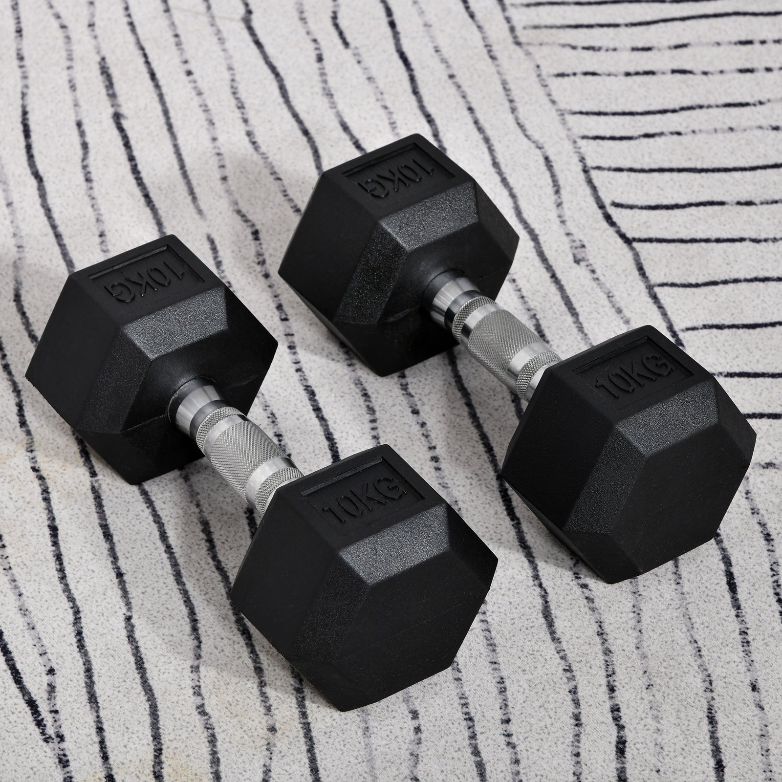HOMCOM 2x10kg Hex Dumbbells Set Rubber Dumbbells Weight Lifting Equipment Fitness Home Gym - Image 2