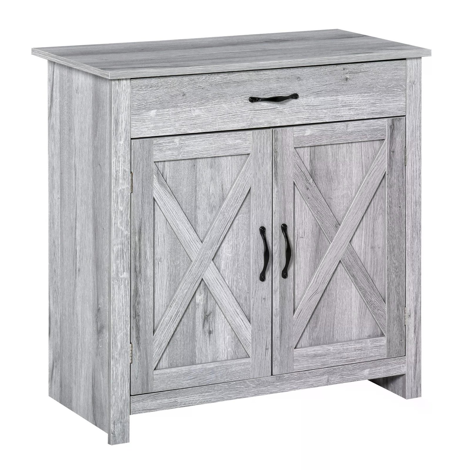 HOMCOM Farmhouse Barn Door Sideboard Storage Cabinet Coffee Bar for LIVING Room Grey Grain