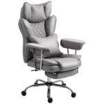 HOMCOM Leathaire Reclining Office Chair with Lumbar Support Pillow – Grey