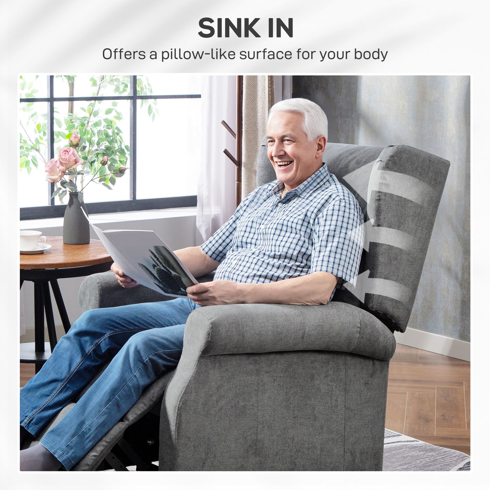 HOMCOM Power Lift Recliner Armchair, Electric Lift Chair for Elderly, Fabric Riser and Reclining Chair with Remote Control, Side Pockets, Extended Footrest, for Living Room, Charcoal Grey - Image 7