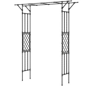 Outsunny Garden Arch, PE-Coated Steel Arbour Trellis for Climbing Plants, Rose Arch, 180 x 40 x 215 cm, Black