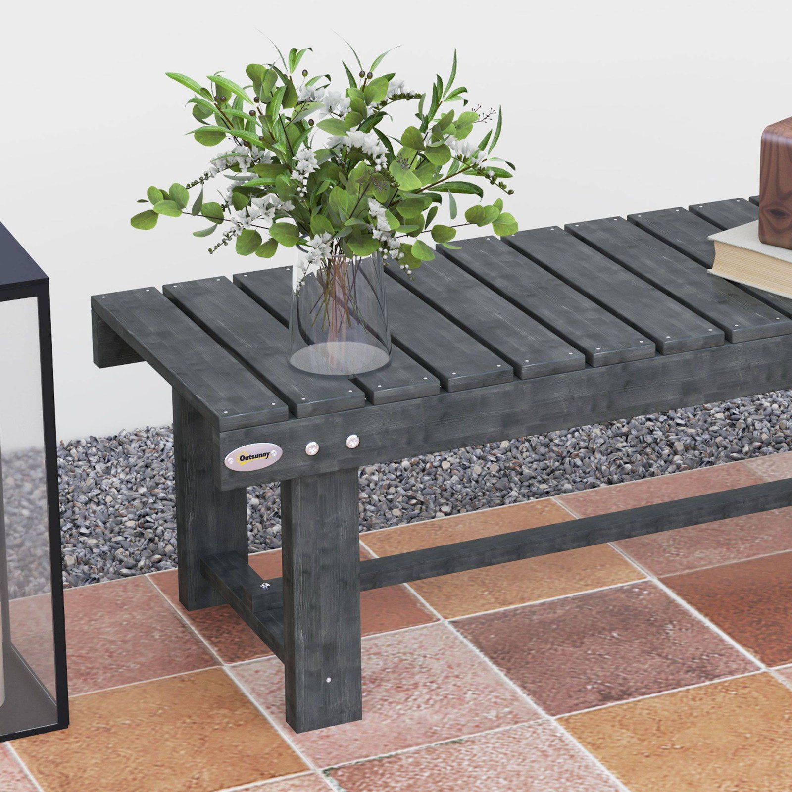 Outsunny 2-Seater Garden Wooden Bench, Grey - Image 8