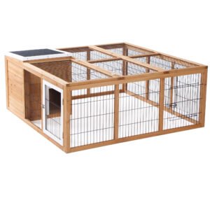 PawHut Rabbit Hutch Outdoor, Guinea Pig House, Bunny Run Cage with Openable Top for 12 Rabbits, Yellow