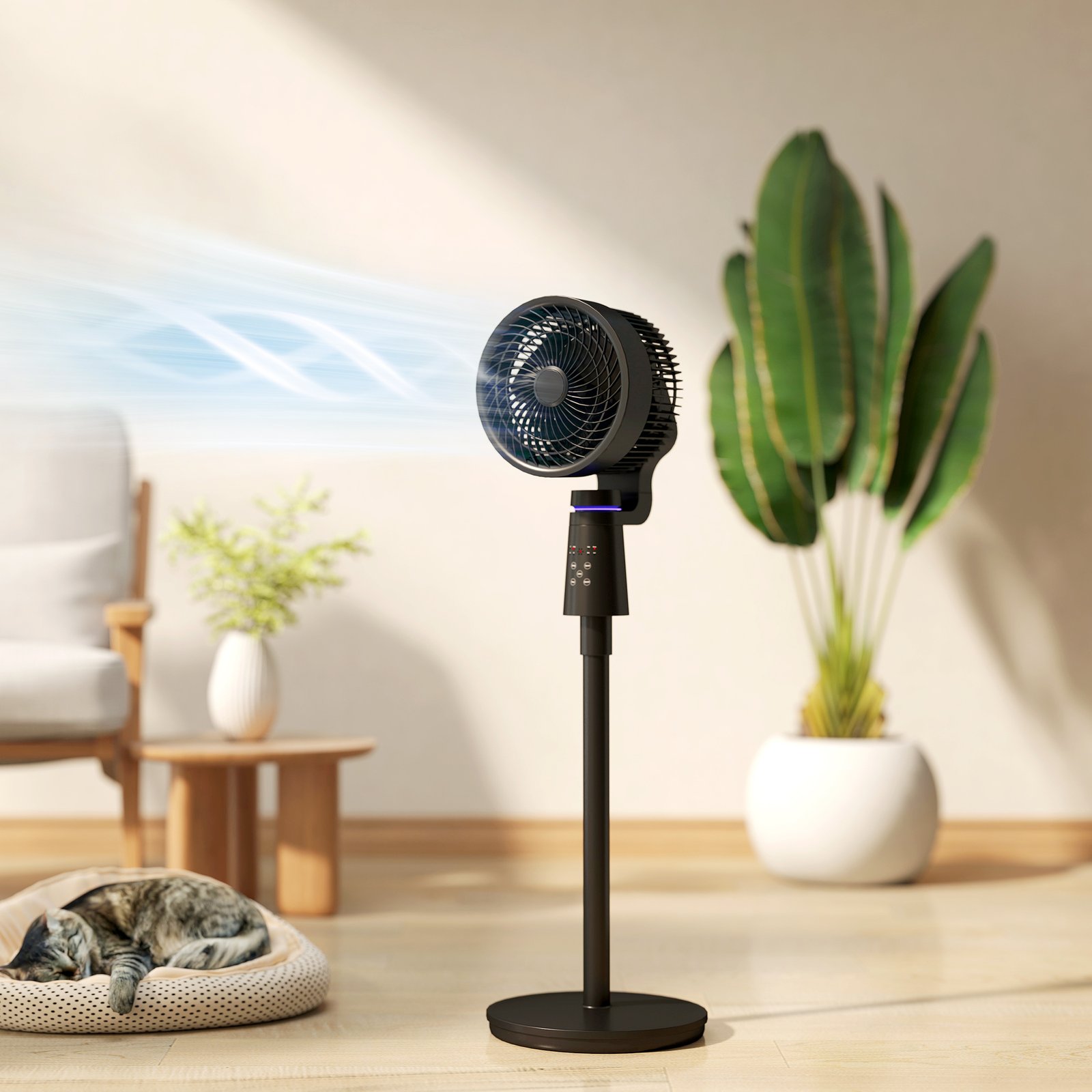 HOMCOM Pedestal Air Circulation Fan with Oscillating, Light Off, Black - Image 2