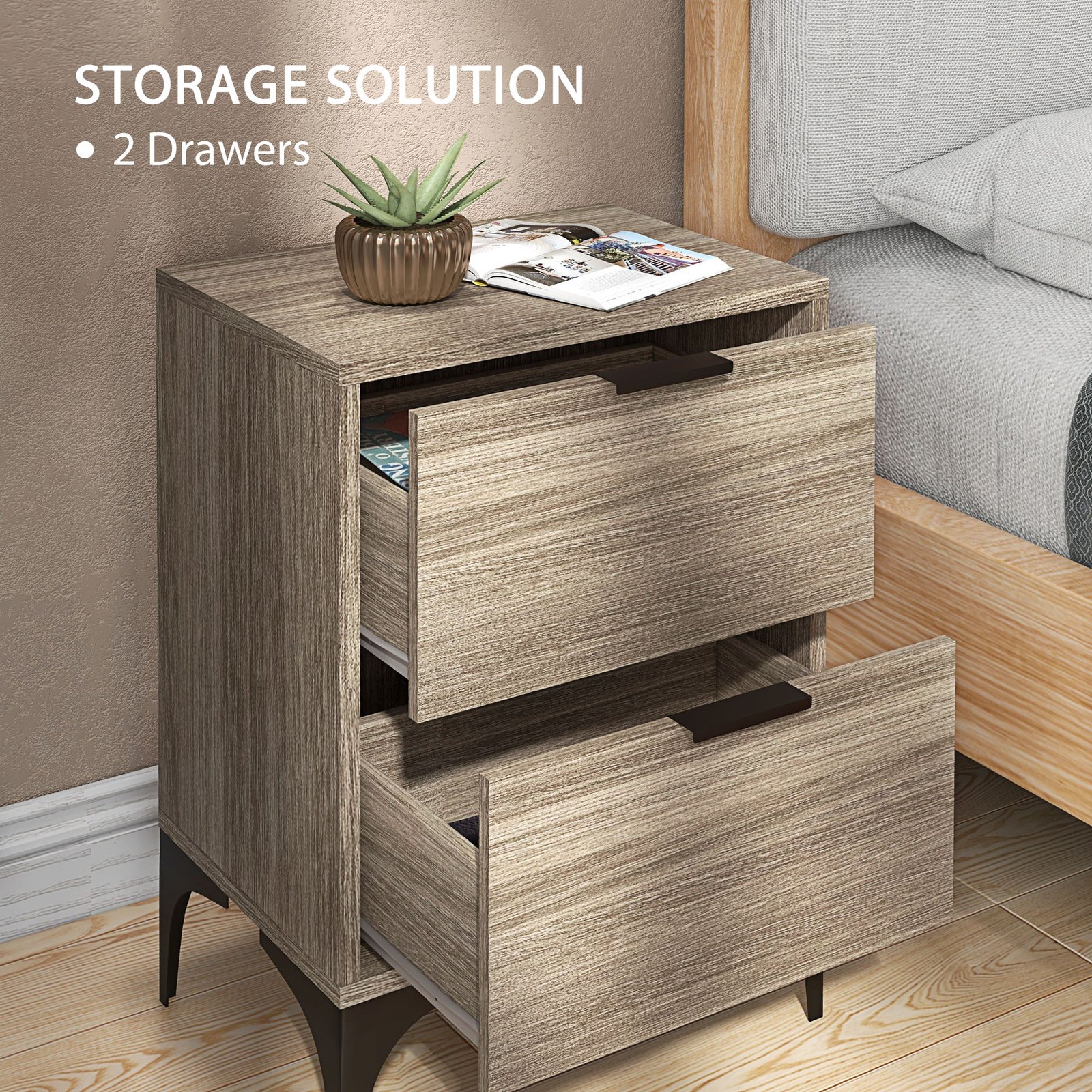 HOMCOM Set of Two Wood Effect Bedside Tables - Image 5
