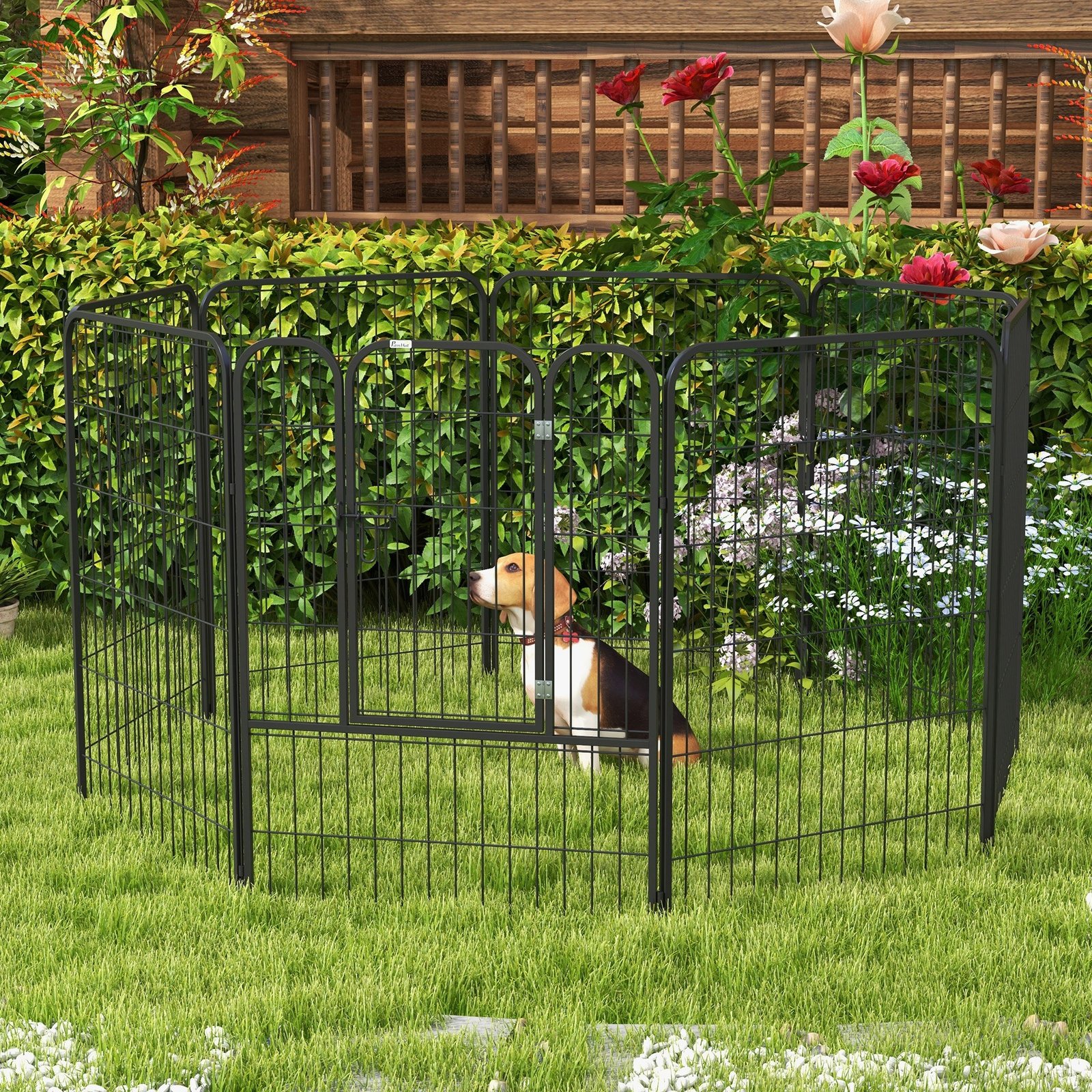 PawHut 8 Panels Heavy Duty Puppy Playpen, for Large, Medium Dogs, Indoor and Outdoor Use - Black - Image 2