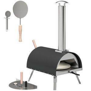 Outsunny Outdoor Pizza Oven Foldable Legs Pellet Wood Fired Pizza Maker w/ 12" Rotating Stone and Peel
