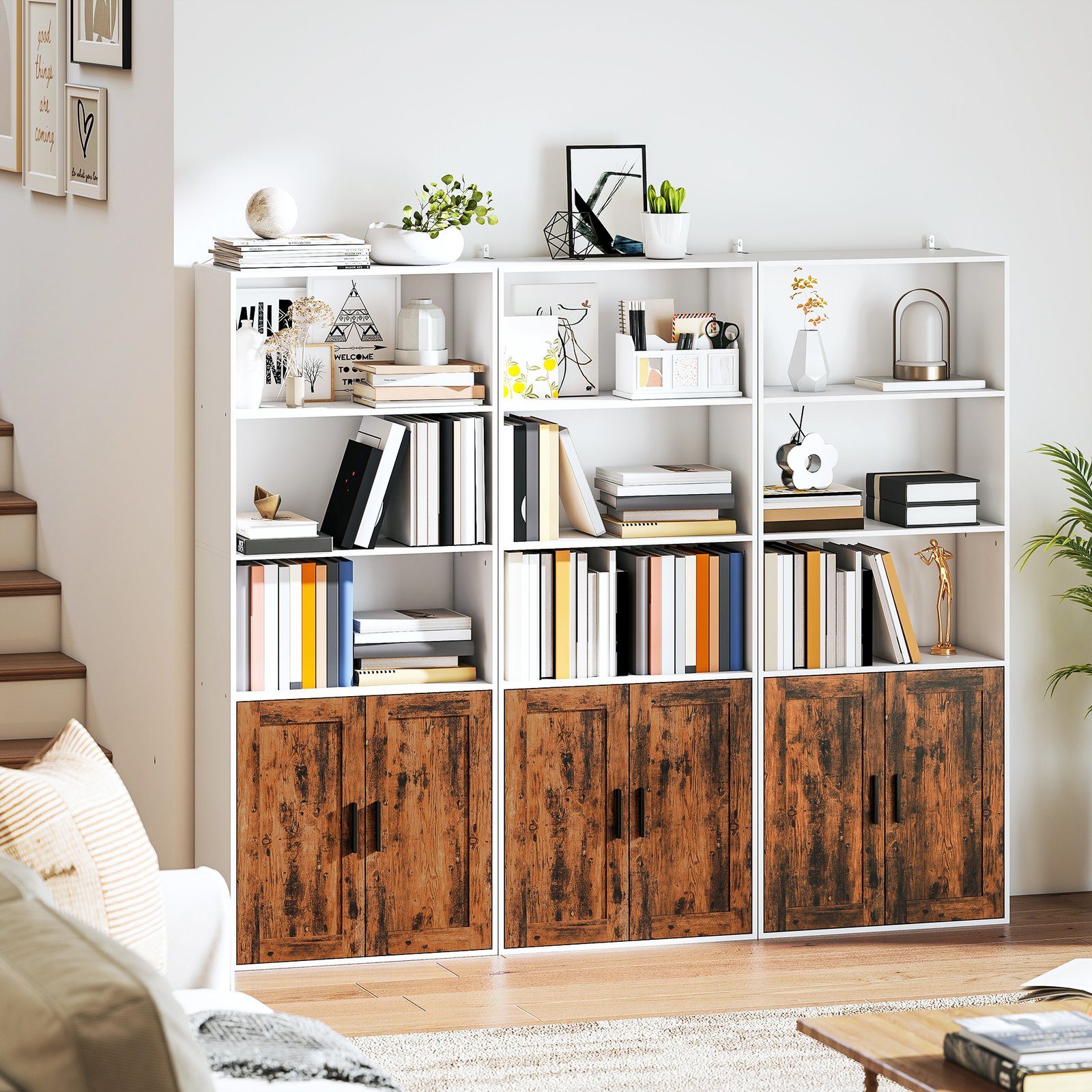 HOMCOM 5-Tier Bookcase with Adjustable Shelf - Rustic Brown - Image 8
