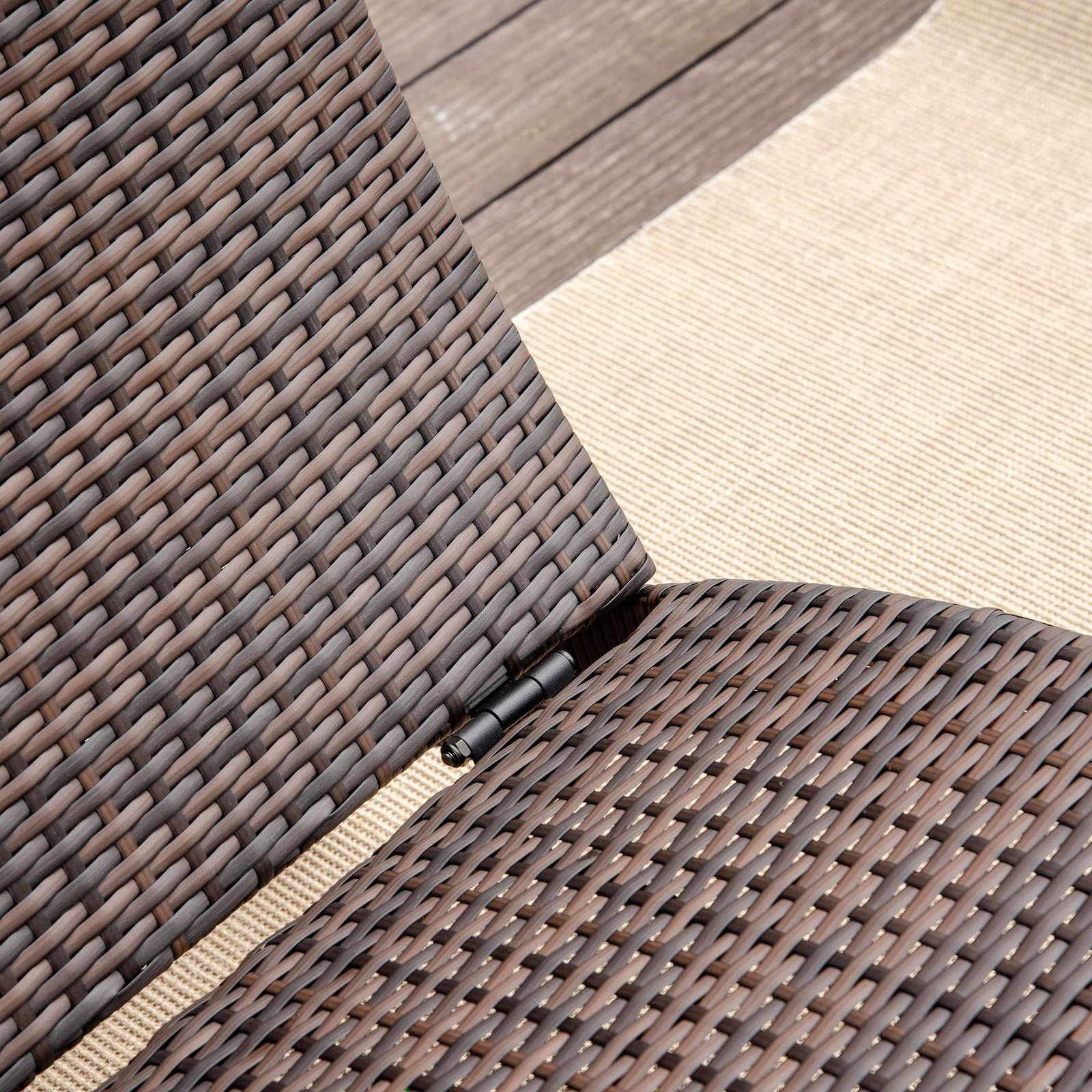 Outsunny Folding Sun Lounger, PE Rattan Garden Lounger Chair with Soft Padded Cushion, Ergonomic Curved Design Sun Bed for Balcony, Garden, Brown - Image 8