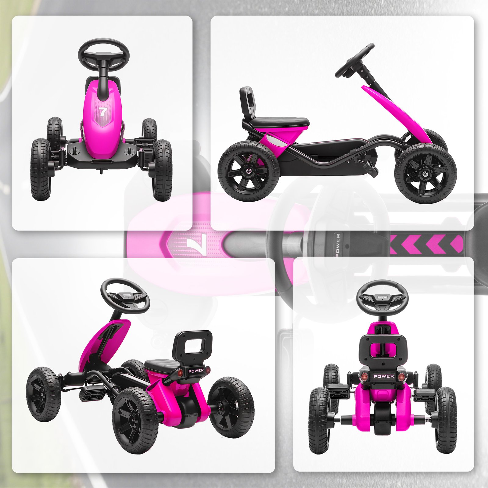 AIYAPLAY Pedal Go Kart for Kids 2-5 Years, with Silent EVA Wheels, Metal Frame, Pink - Image 7