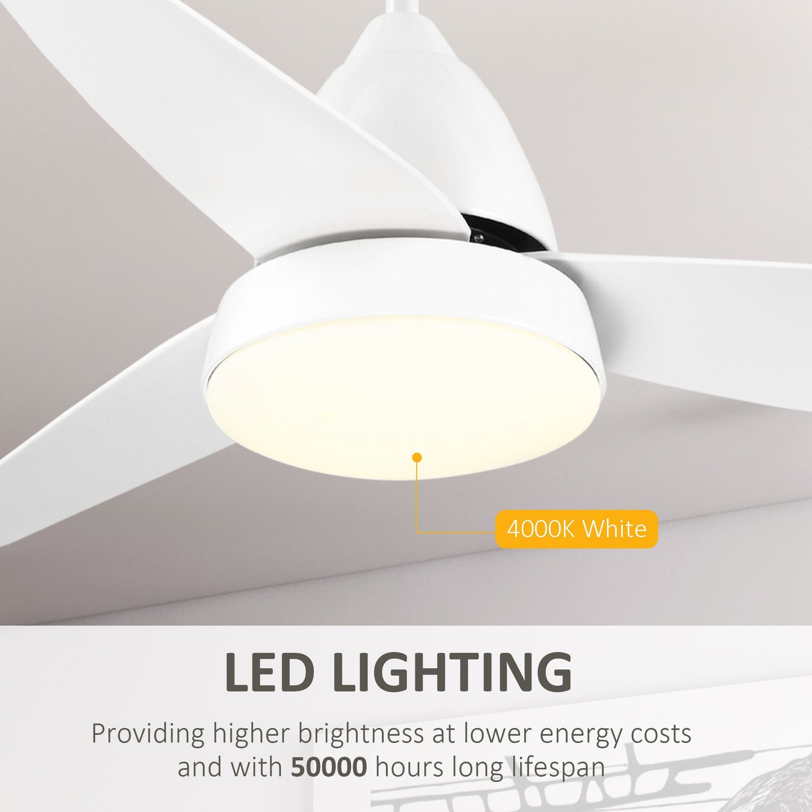 HOMCOM Reversible Ceiling Fan with Light, 3 Blades Indoor Modern Mount White LED Lighting Fan with Remote Controller, for Bedroom, Living Room, White - Image 5