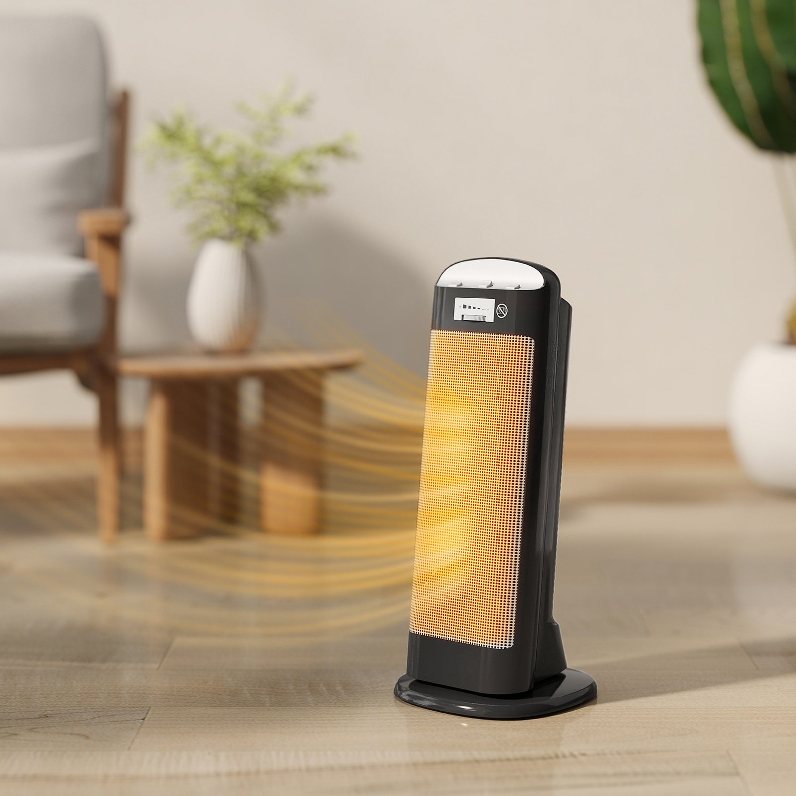 HOMCOM Ceramic Space Heater, 2000W Fan Electric Heater with 4 Modes, Adjustable Thermostat, 55° Oscillation, Tip-Over and Overheat Protection for Bedroom, Home Office, Black - Image 2