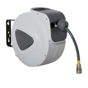 DURHAND Retractable Air Hose Reel, Wall Mount Auto Rewind Hose- Reel, 15m+ 140cm Diameter 3/ 8" 9.5mm, Connector 1/ 4" BSP, Grey