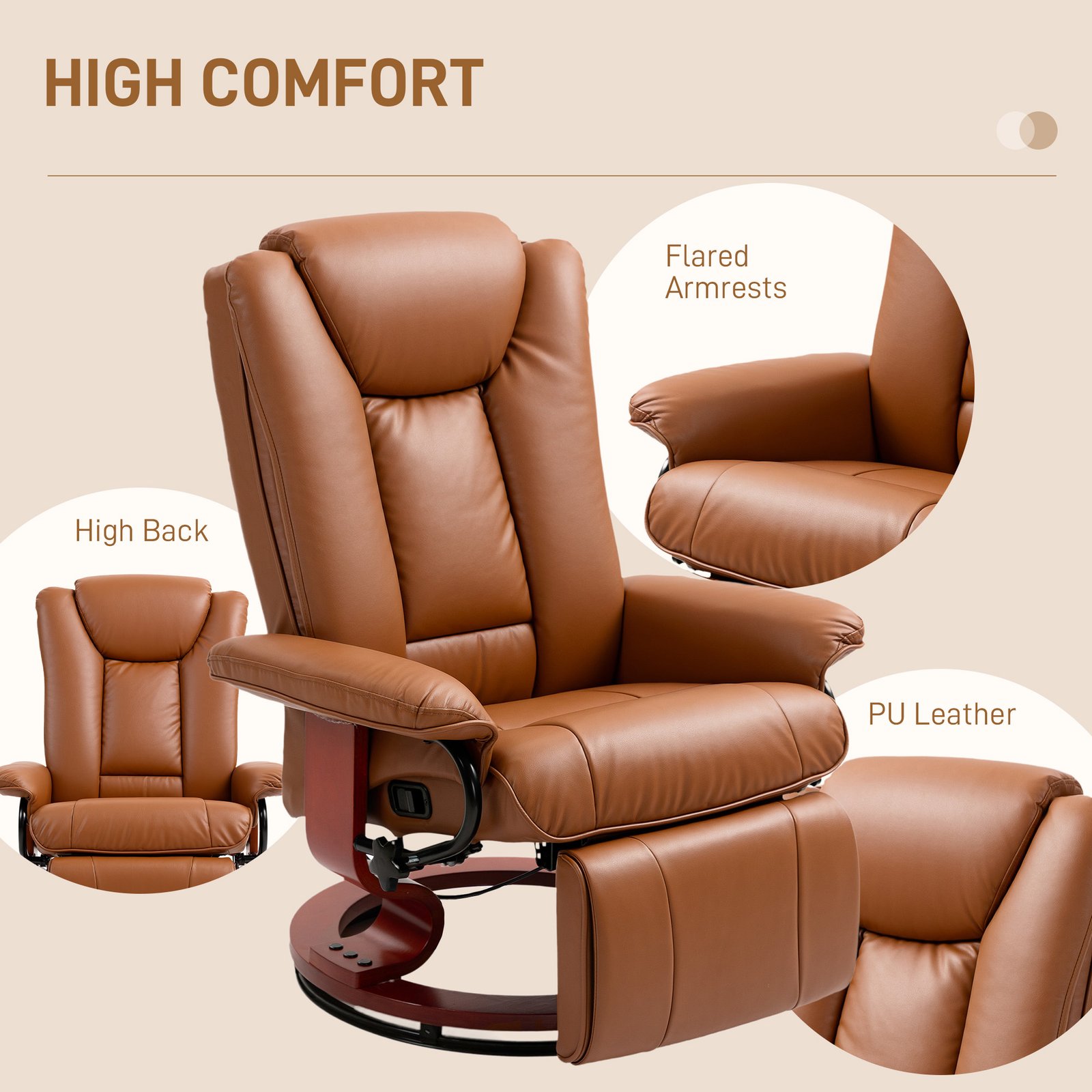 HOMCOM Faux Leather Recliner Chair - Brown - Image 7