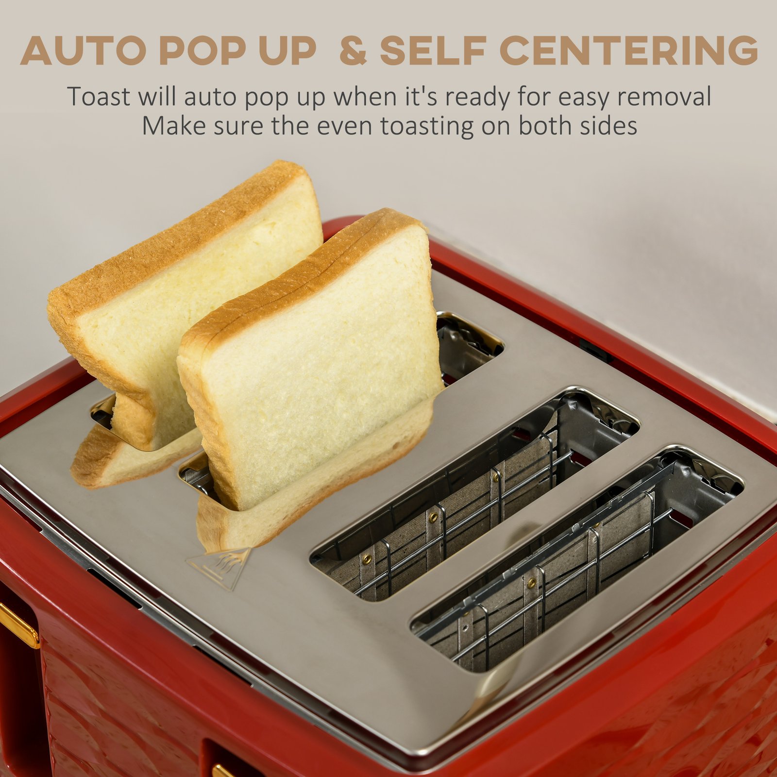 HOMCOM 3000W 1.7L Rapid Boil Kettle & 4 Slice Toaster, Kettle and Toaster Set with 7 Browning Controls and Crumb Tray, Red - Image 6