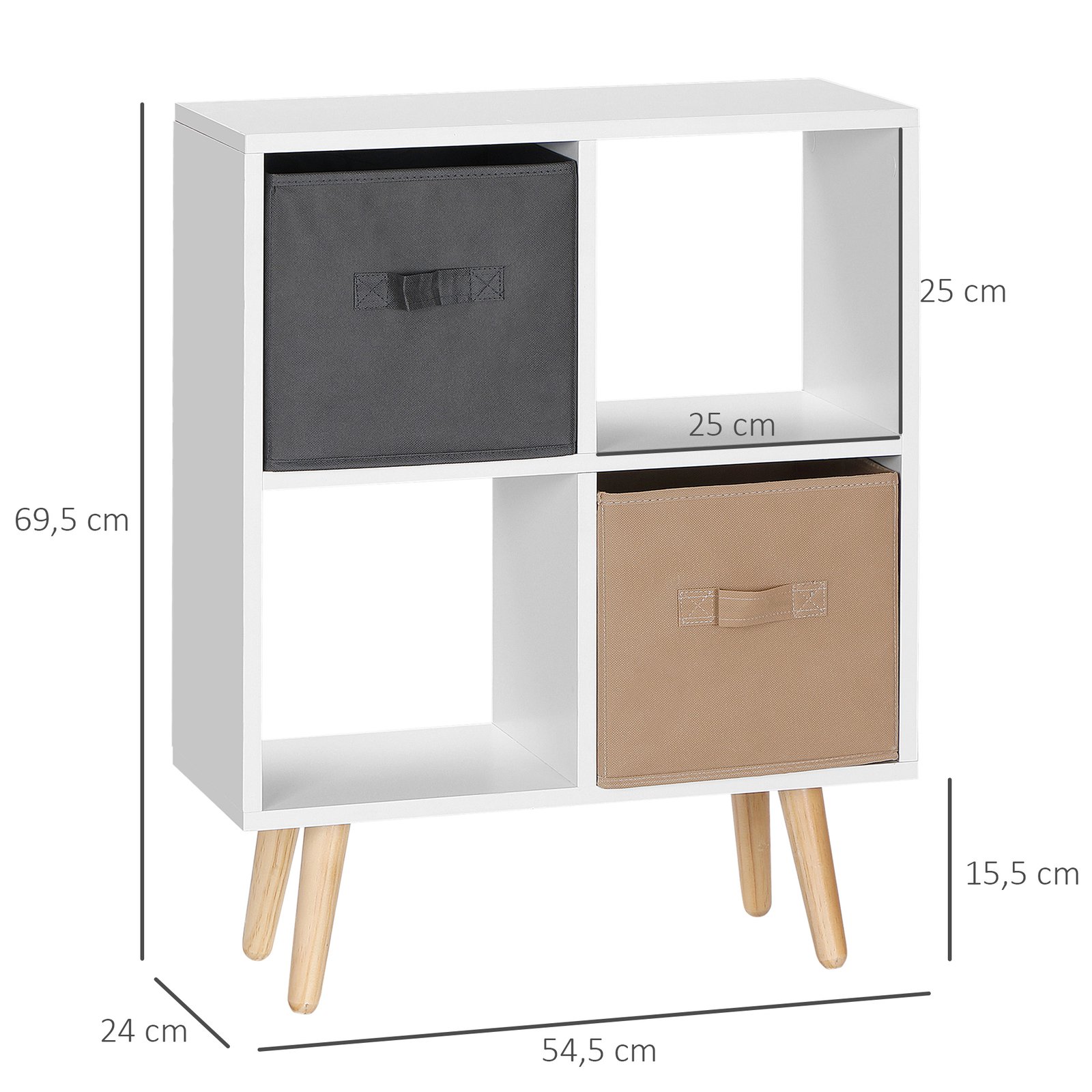 HOMCOM Freestanding 4 Cube Unit Cabinet Unit w/ 3 Fabric Drawers Handles Home Office Storage Shelves - Image 3