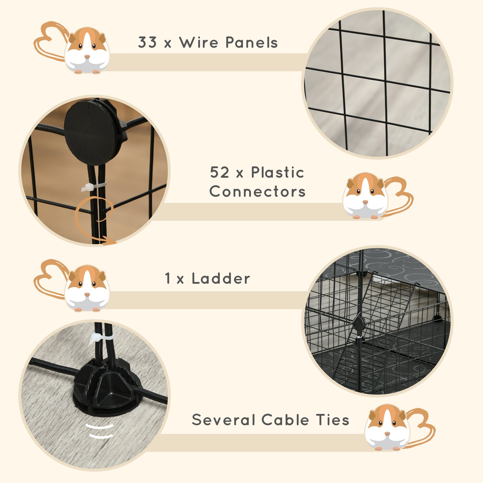 PawHut Pet Playpen with Door, Guinea Pigs Metal Mesh Cage for Small Animal, Chinchilla, 175 x 105 x 70 CM, Black - Image 6