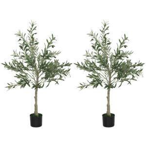 HOMCOM Set of Two Silk Leaf Artificial Olive Trees