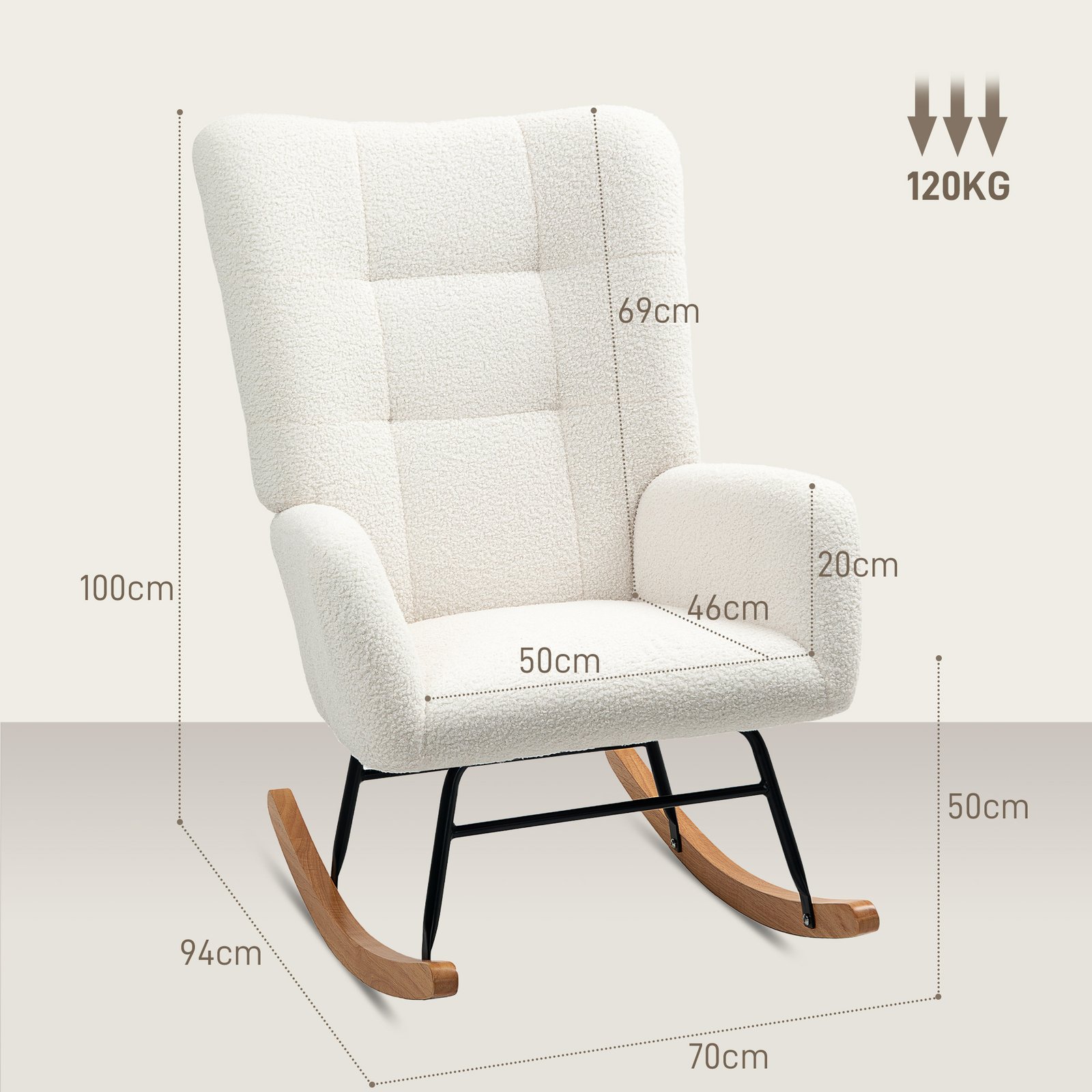 HOMCOM Teddy Fleece Rocking Chair - Cream White - Image 3