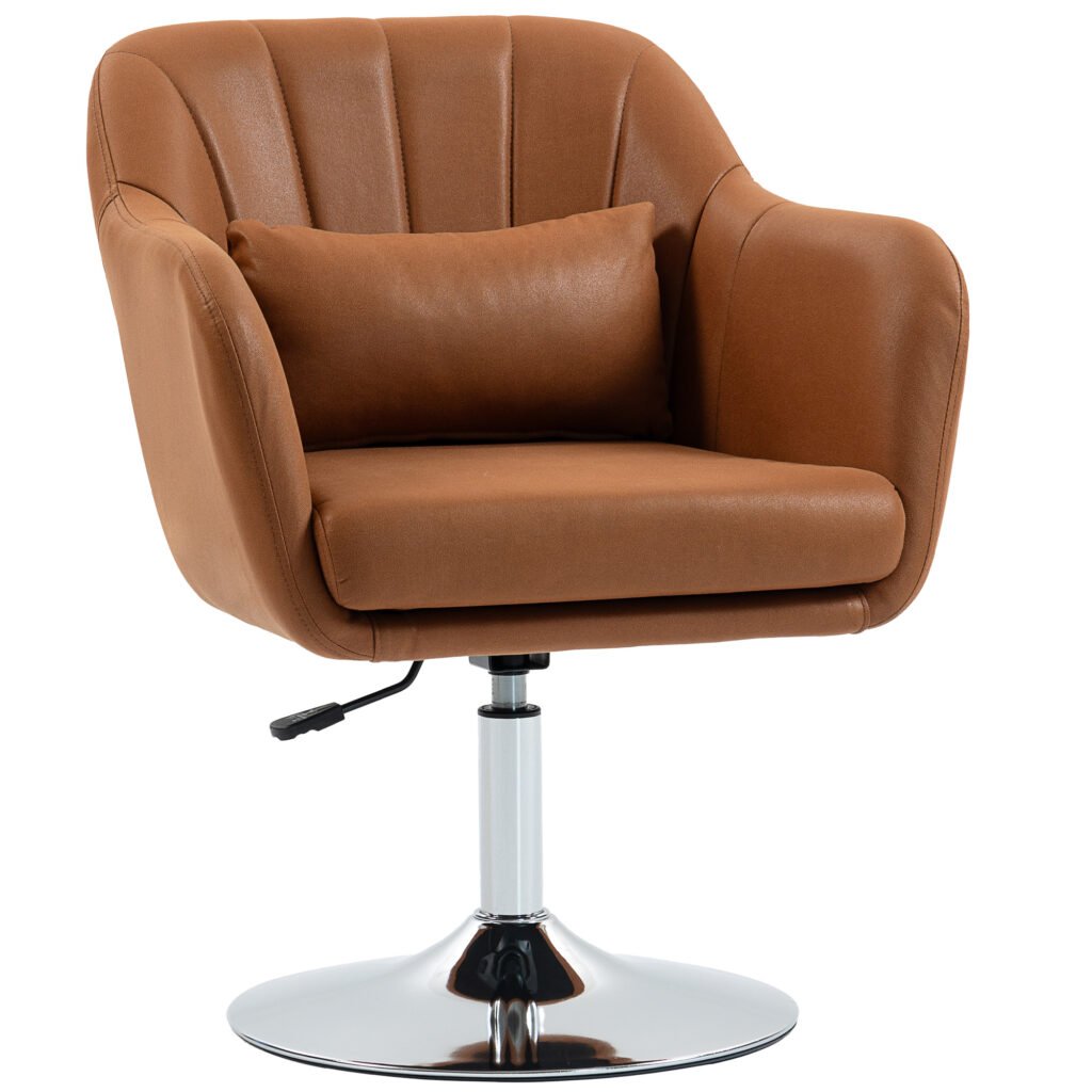 HOMCOM Swivel Accent Chair, Microfiber Cloth Tub Vanity Chair, Modern Armchair with Adjustable Height and Lumbar Support for Living Room Bedroom Salon Make up Room Dressing Table, Brown HOMCOM Swivel Accent Chair, Microfiber Cloth Tub Vanity Chair, Modern Armchair with Adjustable Height and Lumbar Support for Living Room Bedroom Salon Make up Room Dressing Table, Brown