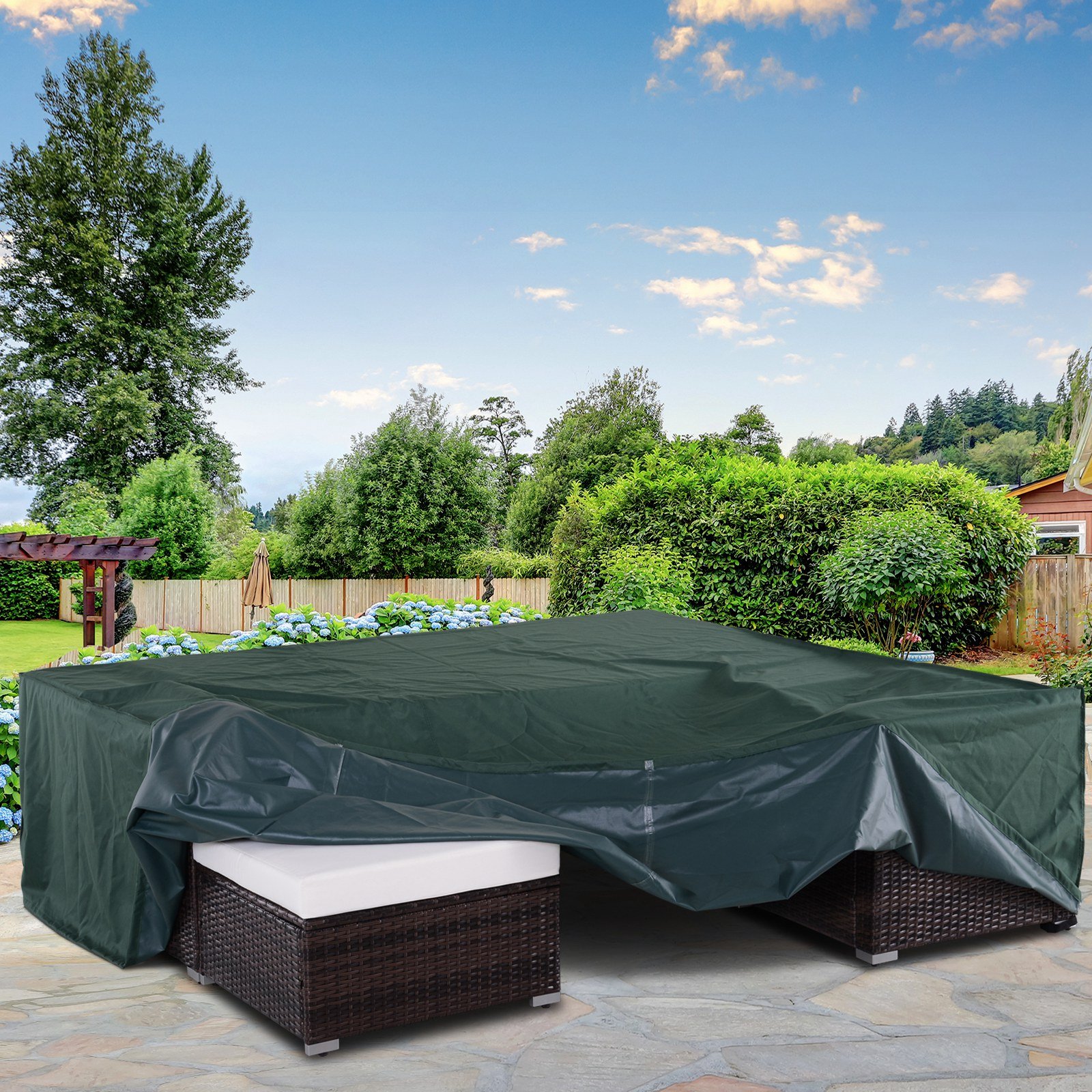 Outsunny Large Patio Garden Furniture Set Cover 600D Oxford Square Waterproof, 230 x 230 x 70 cm, Green - Image 7