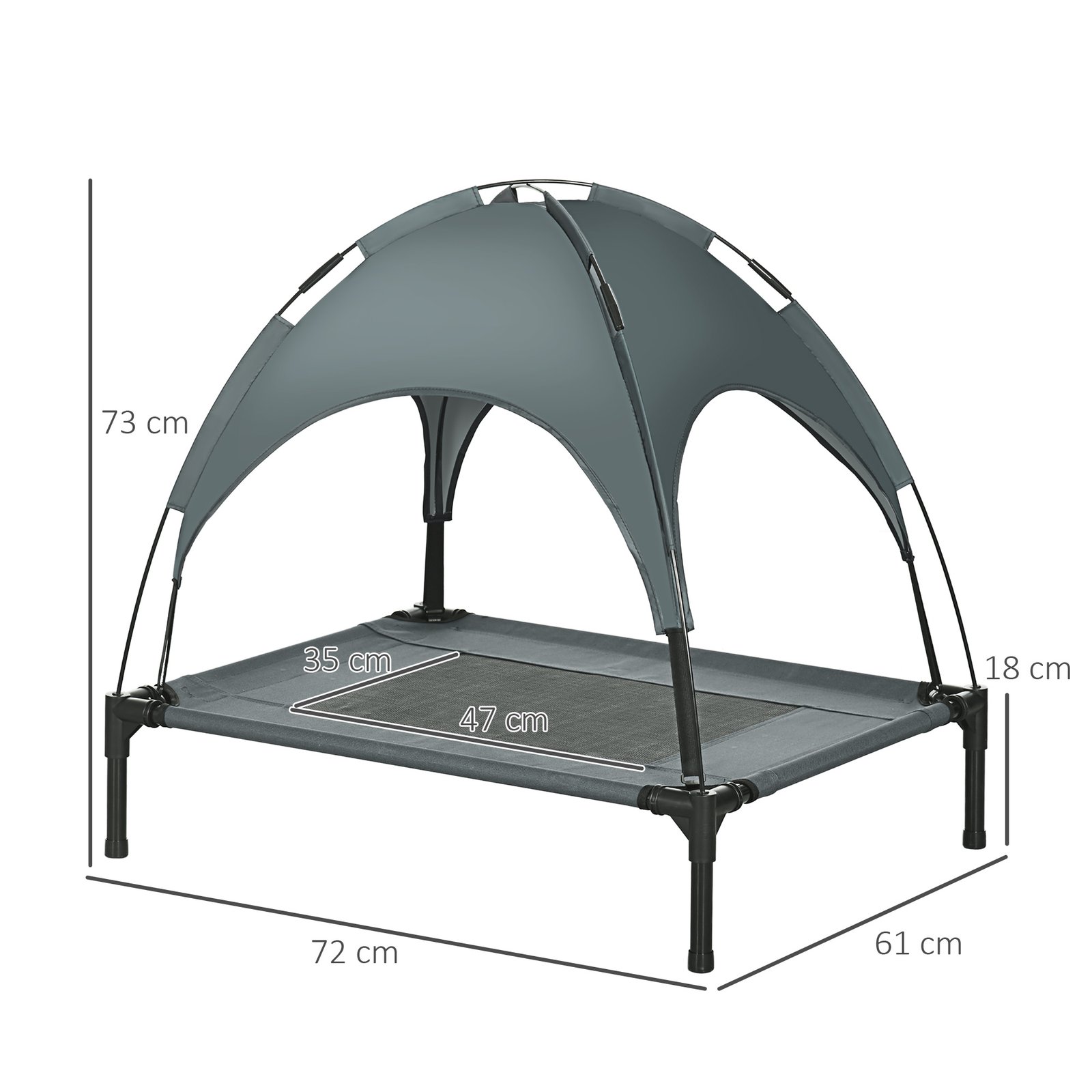 PawHut Outdoor Dog Bed with Removable Canopy, Portable Raised Dog Bed for Camping, Garden & Beach, Water-Resistant UV-Protection Mesh Pet Cot Sun Lounger, for Medium Pets, 76 x 61 x 73 cm, Grey - Image 3