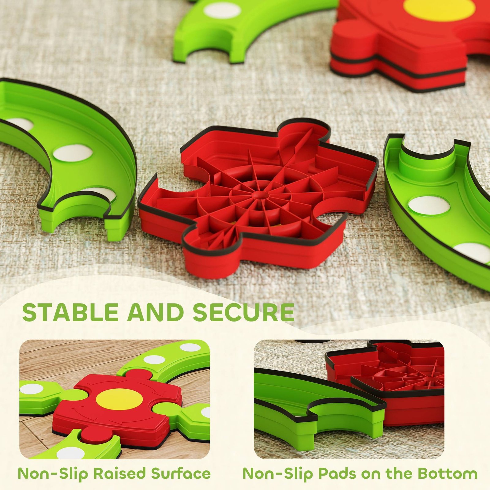 AIYAPLAY 13 PCS Kids Balance Beam Stepping Stones Set with Non-slip Textured Surface, Outdoor Indoor for Toddlers, Green - Image 9
