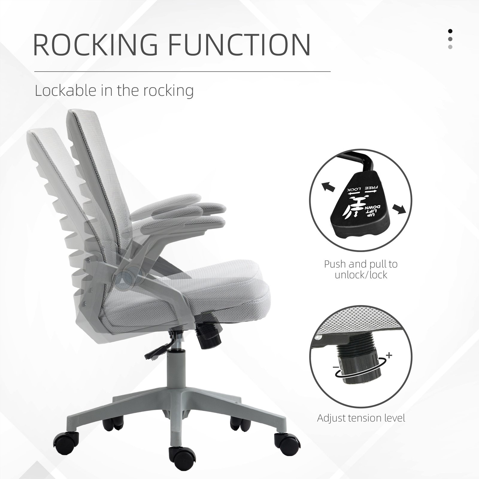 Vinsetto 44-53.5cm Adjustable Height Work Chair, with Mesh Back - Grey - Image 7