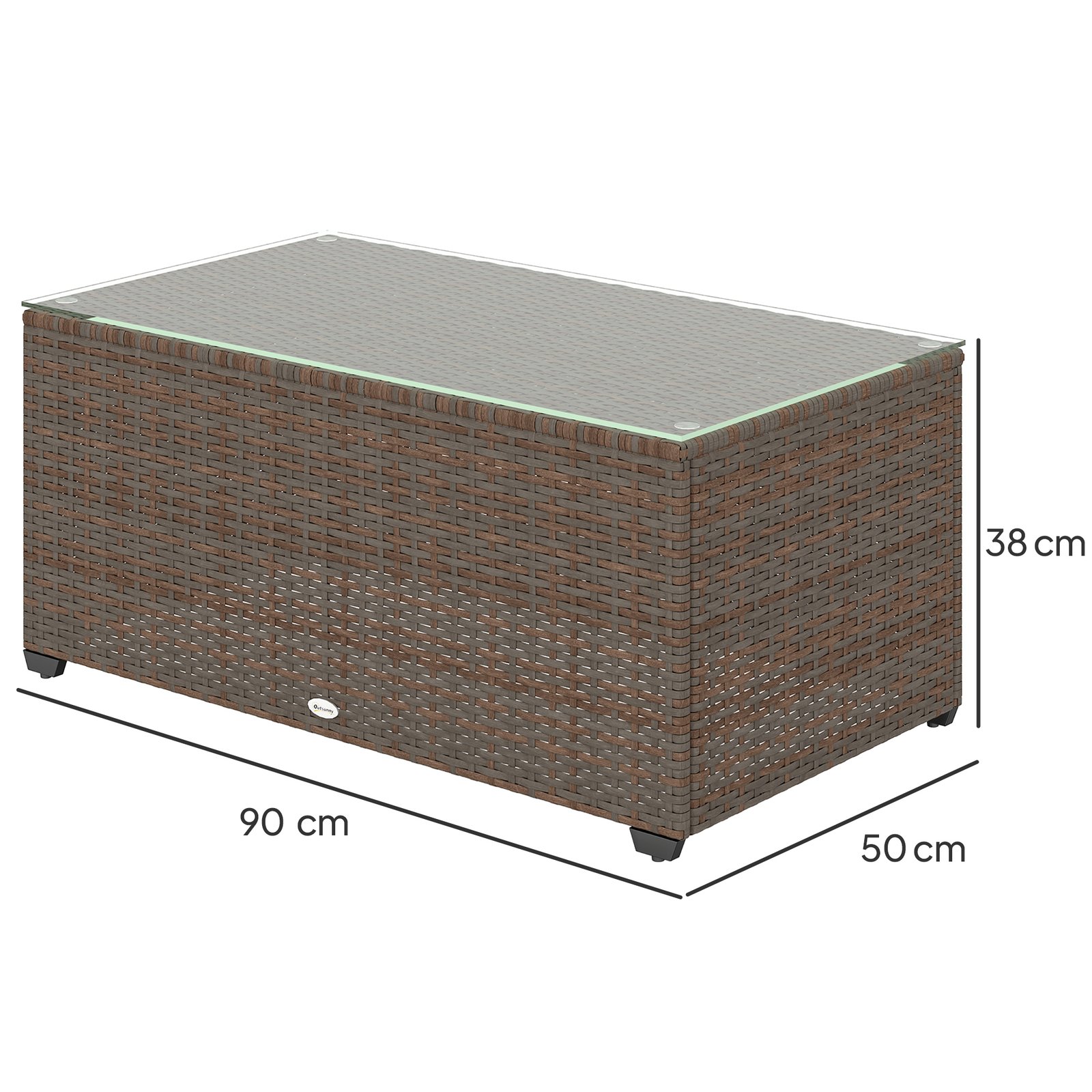 Outsunny 90 x 50cm Glass-Top Rattan Side Table - Brown - Image 3
