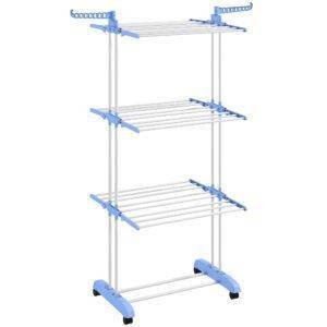 HOMCOM Foldable Clothes Drying Rack, 4-Tier Steel Garment Laundry Rack with Castors for Indoor and Outdoor Use, Blue