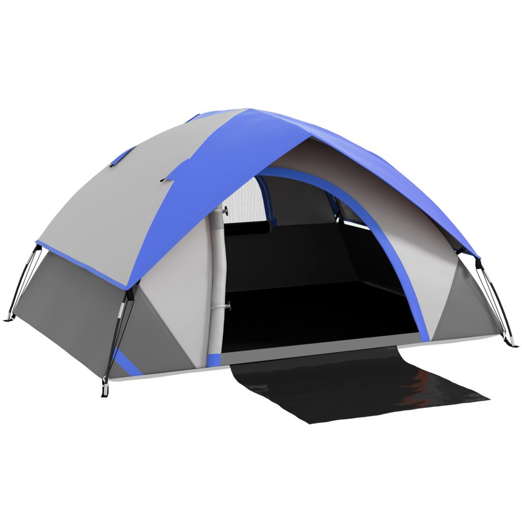 Outsunny Two Man Single Room Dome Tent, with Accessories – Dark Blue/Grey Outsunny Two Man Single Room Dome Tent, with Accessories – Dark Blue/Grey