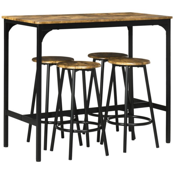 HOMCOM Five-Piece Industrial-Style Bar Table Set – Brown/Black
