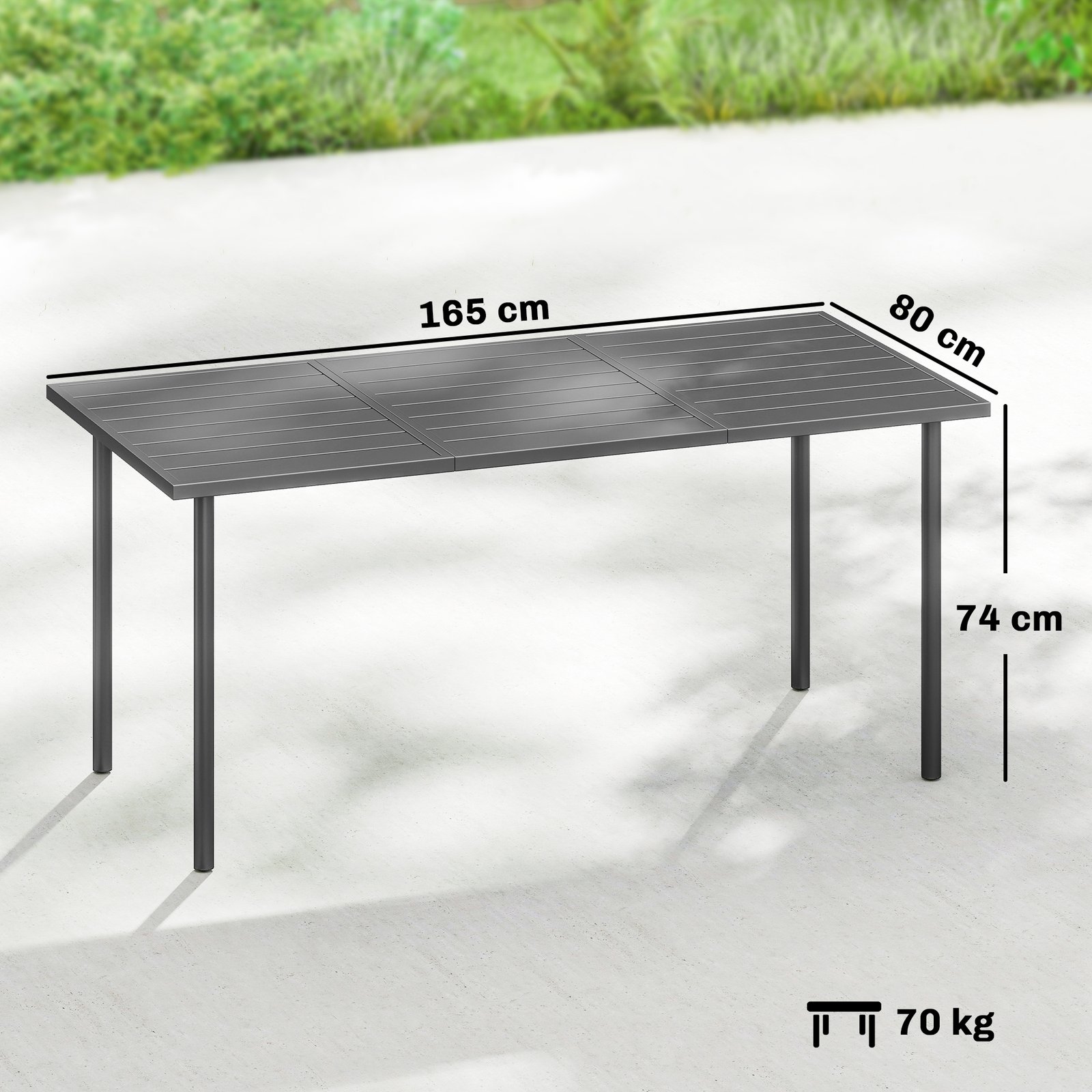 Outsunny Garden Dining Table for 6 Person, 165 x 80 cm Rectangular Outdoor Dining Table with Slatted Top - Image 3
