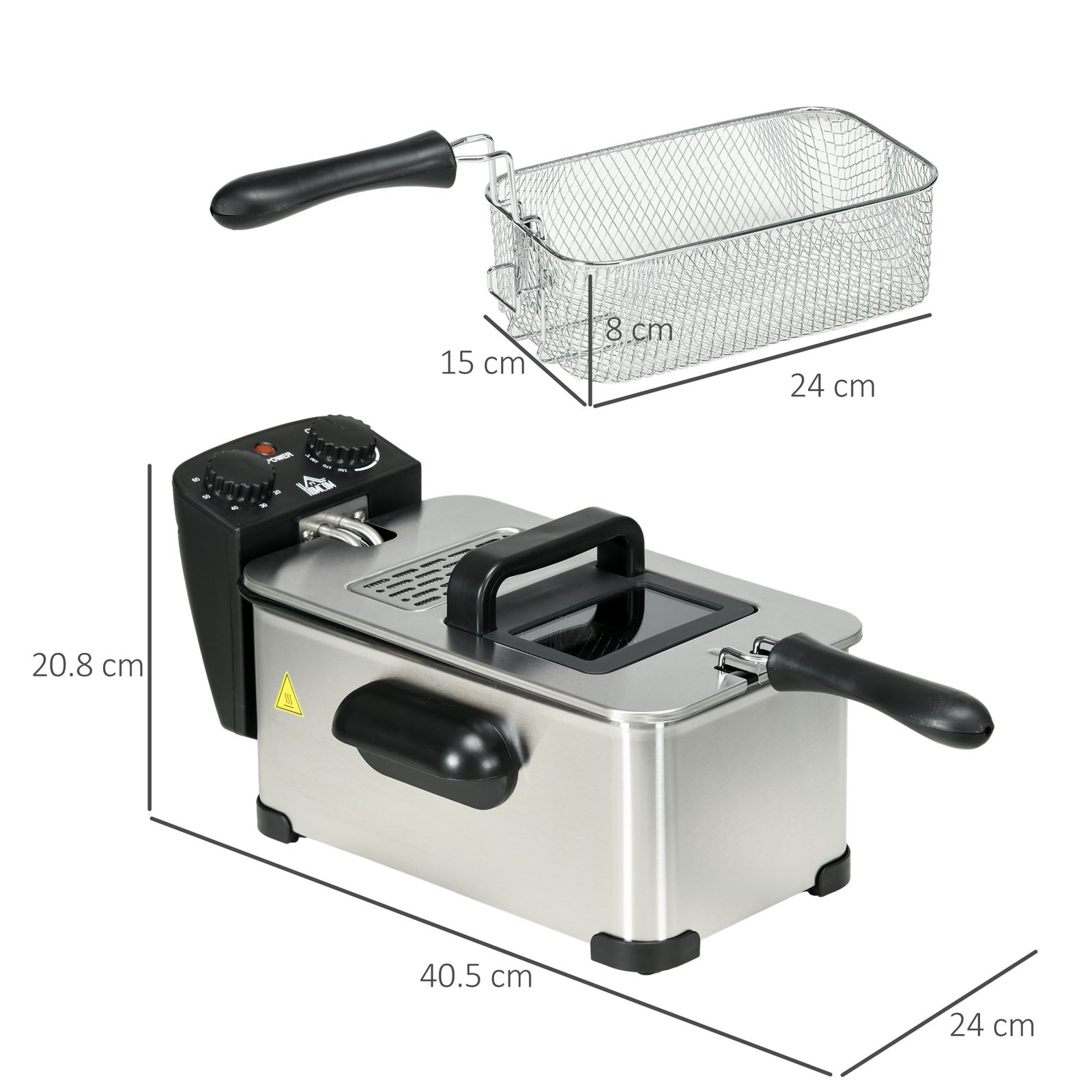 HOMCOM 3 Litre Stainless Steel Deep Fat Fryer with Adjustable Temp, 60min Timer, Viewing Window and Safety Cut Out, 2000W - Image 3