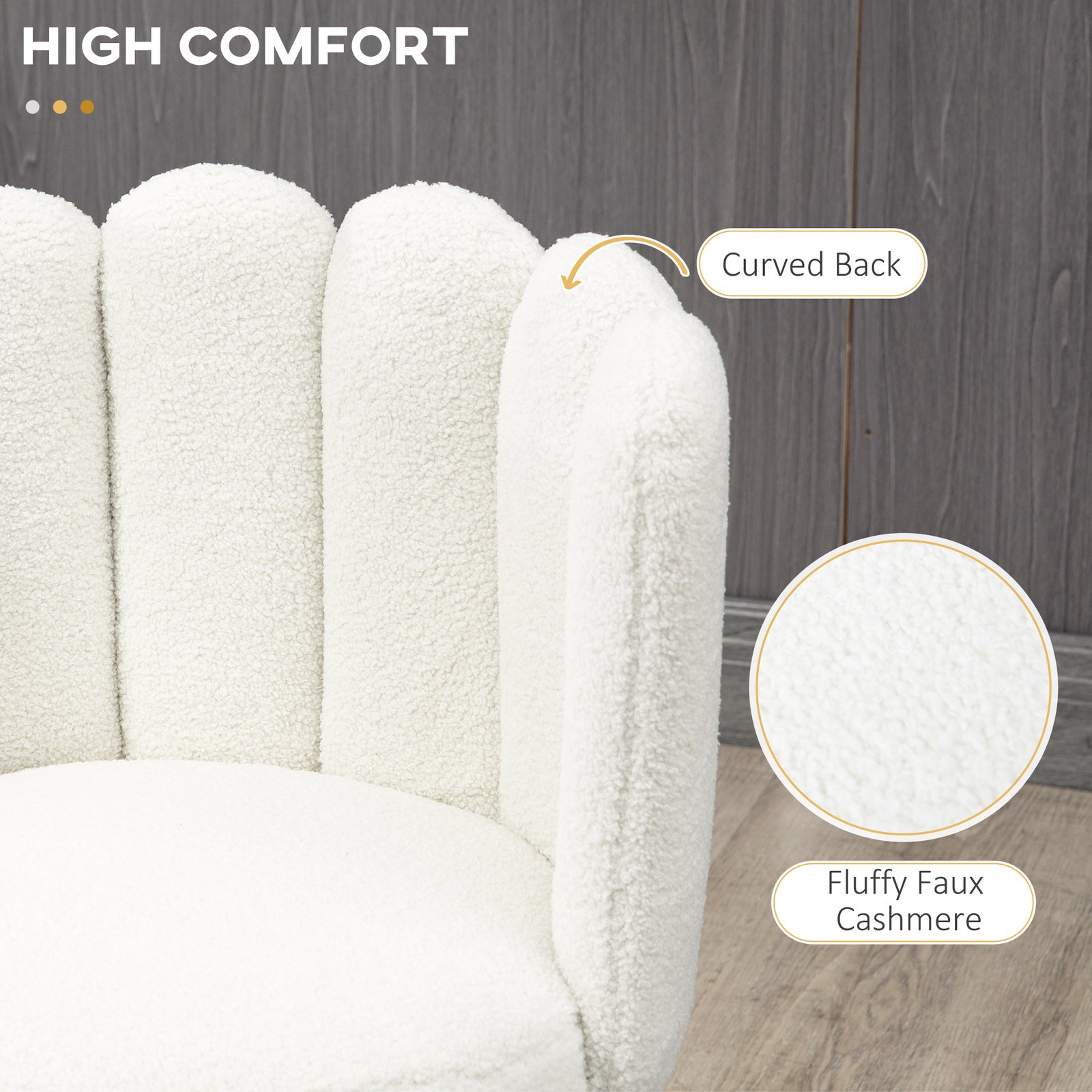 HOMCOM Bar Stools Set of 2, Modern Boucle Upholstered Shell Barstools, Breakfast Bar Chairs with Backrest, Footrest and Steel Base for Kitchen Counter, Cream - Image 5
