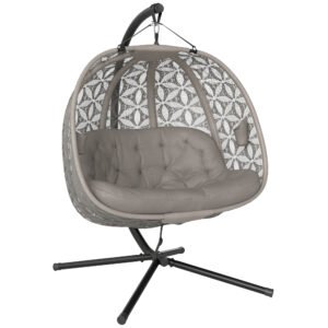 Outsunny Outdoor Double Hanging Chair with Cushion and Cup Holders, Sand Brown