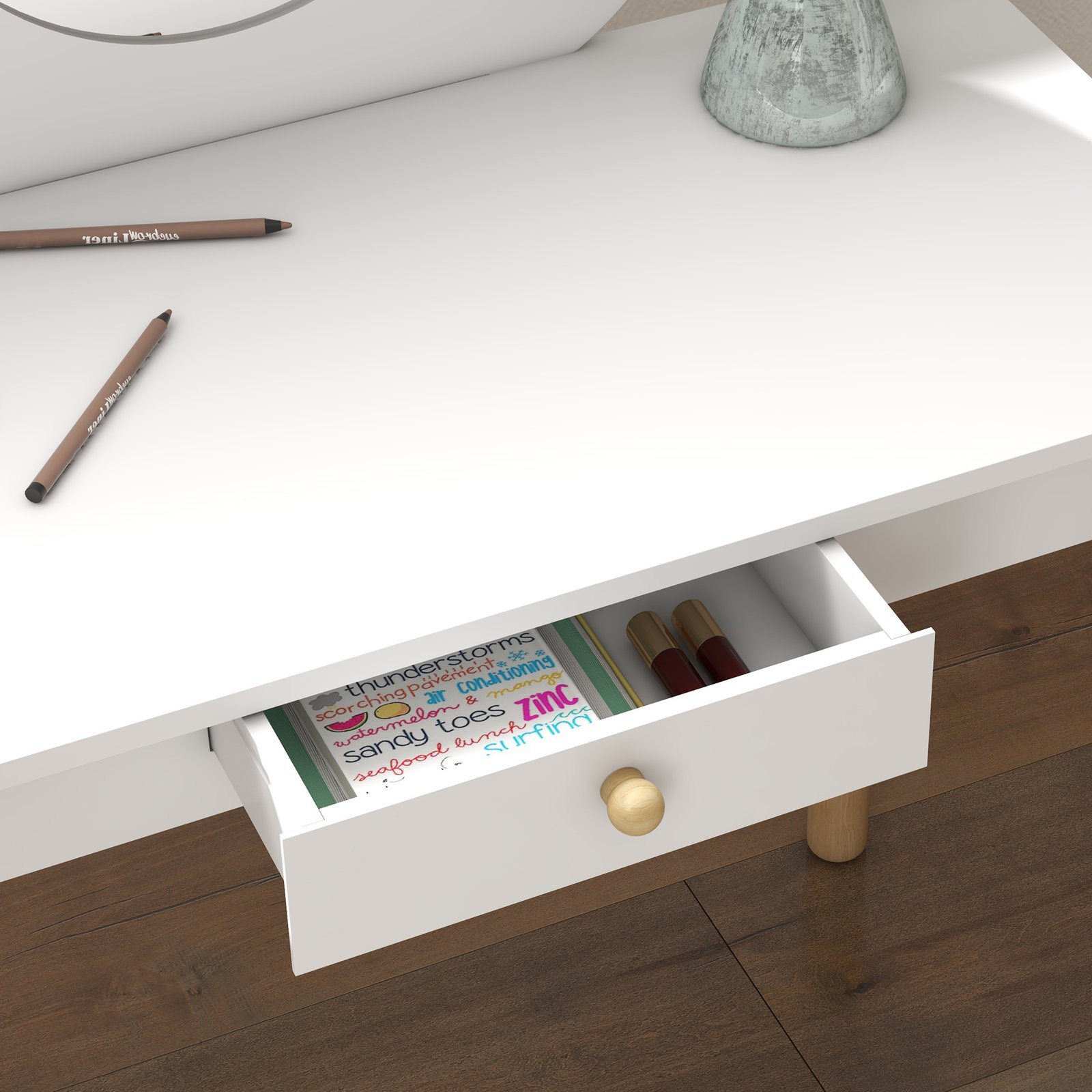 AIYAPLAY Kids Dressing Table with Mirror, Stool, Drawer, Cloud Design, White - Image 9