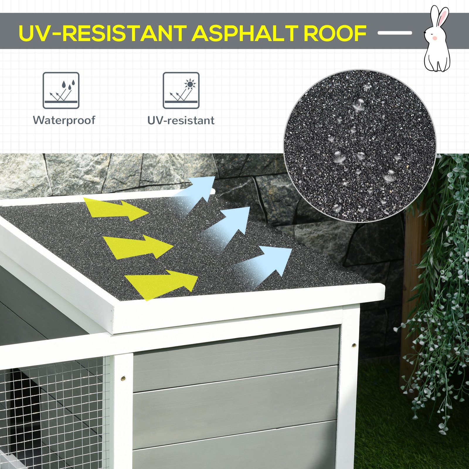PawHut Guinea Pigs Hutches Small Guinea Pigs Hutches Pet Run Cover, with Water-resistant Asphalt Roof - Image 6